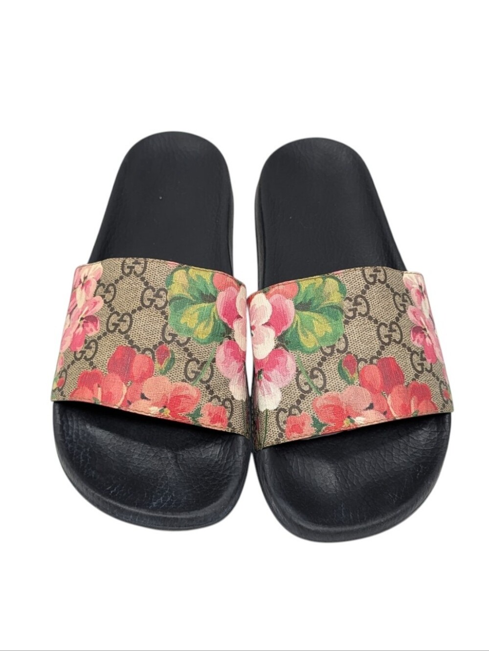 Gucci GG Web Supreme Bloom Pursuit Floral Slide Sandals Size EU 40